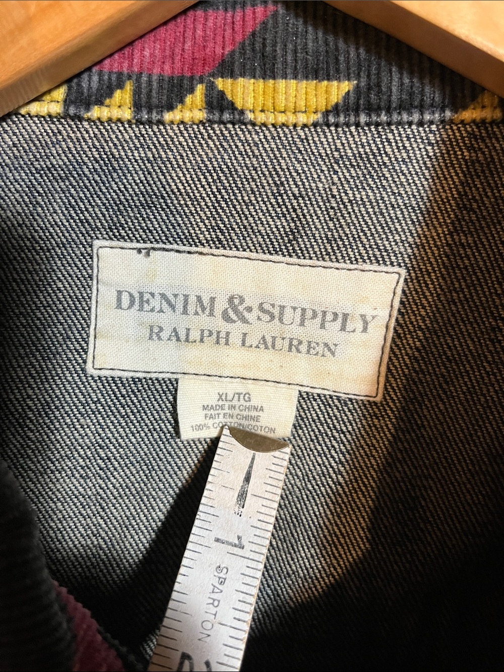 Ralph Lauren Denim Jacket with Red & Yellow Southwestern Yoke - Picture 3 of 7